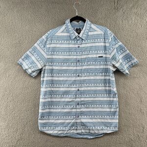 Body Glove Mens Short Sleeve Button Up Palm Tree Print Striped Beachy Large